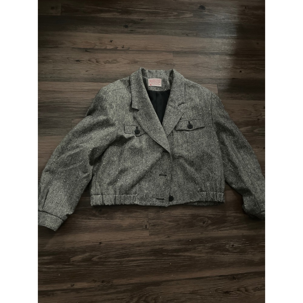 Petite Pendleton Wool Tweed Blazer Jacket Womens‎ Size 12 Gray Speckled